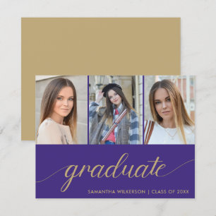 3 Photo Collage Add Your Name & Year Graduation  Announcement