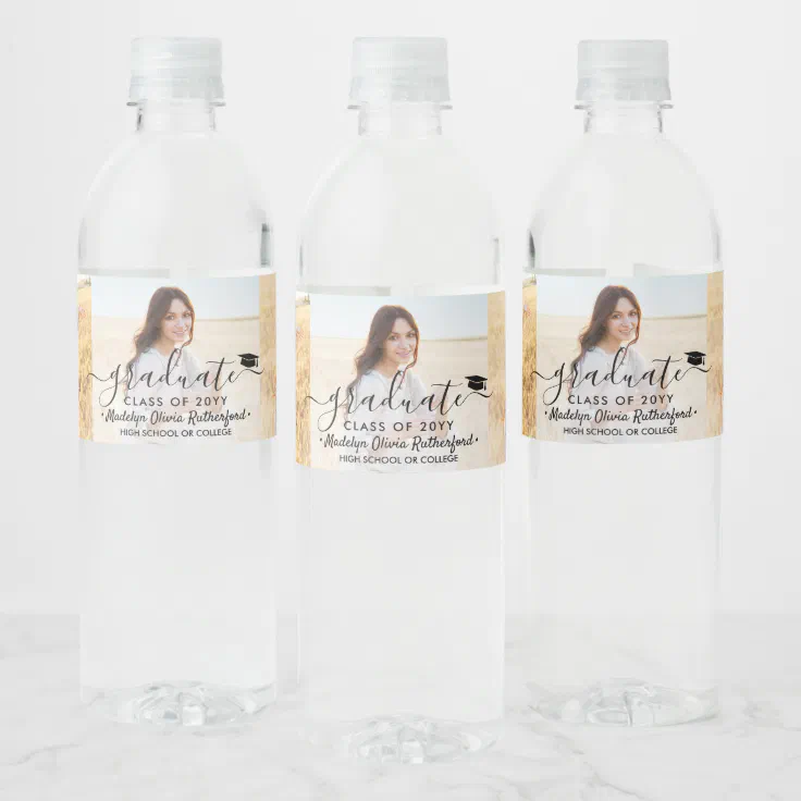 Water bottle labels for graduation party