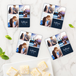 3 Photo Collage and Custom Monogram Coaster Set