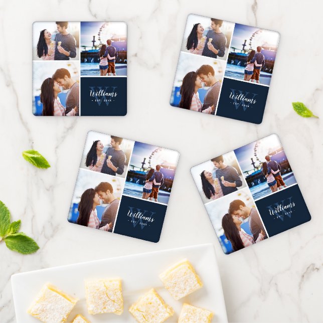 3 Photo Collage and Custom Monogram Coaster Set (In Situ)