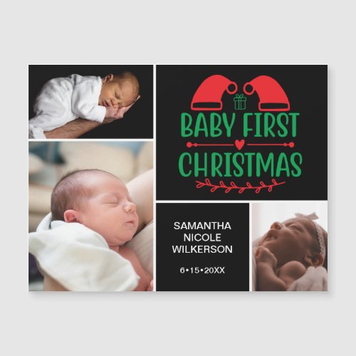 3 Photo Collage Babys 1st Christmas Magnetic Card