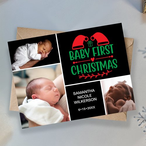 3 Photo Collage Babys 1st Christmas Magnetic Card