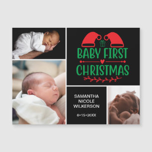 3 Photo Collage Baby's 1st Christmas Magnetic Card