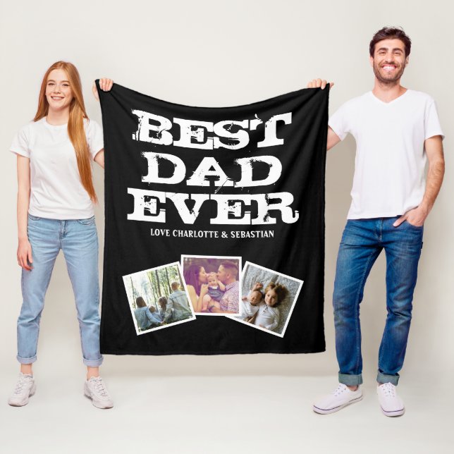 3 Photo Collage Best Dad Ever Personalized Fleece Blanket (In Situ)