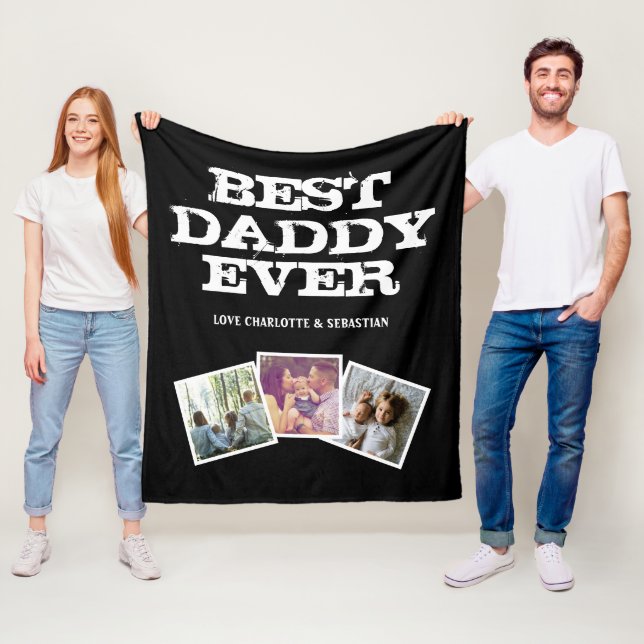 3 Photo Collage Best Daddy Ever Personalized Fleece Blanket (In Situ)