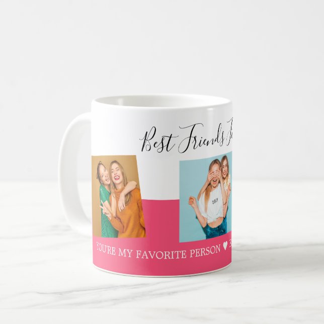 3 Photo Collage Best Friends Custom Text Script Coffee Mug (Front Left)