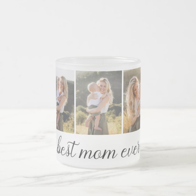3 Photo Collage Best Mom Ever Frosted Glass Coffee Mug (Center)