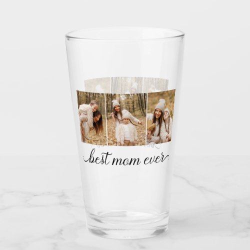 3 Photo Collage Best Mom Ever Glass