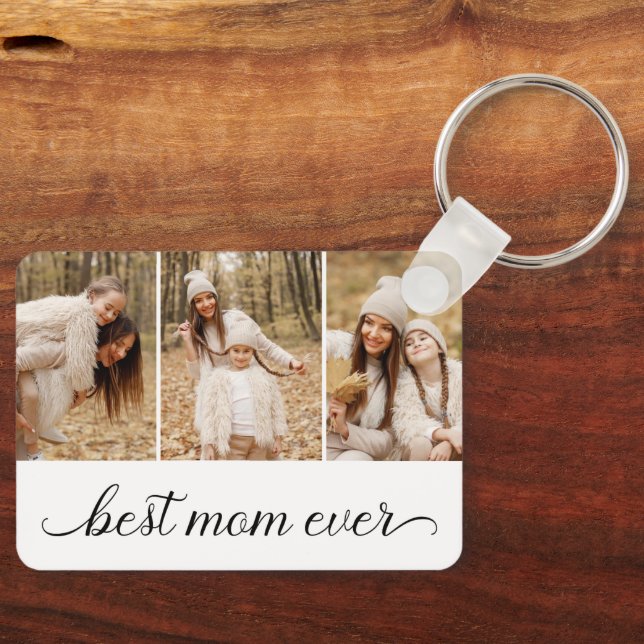 3 Photo Collage Best Mom Ever Keychain (Front)