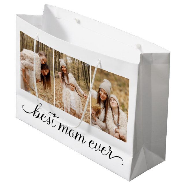 3 Photo Collage Best Mom Ever Large Gift Bag (Front Angled)