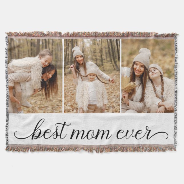 3 Photo Collage Best Mom Ever Throw Blanket (Front)