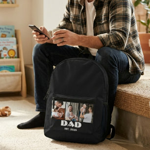 3 Photo Collage Black White Dad Established Bold Printed Backpack