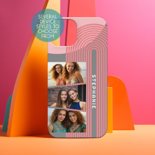 3 Photo Collage - boho coral line art arch - name iPhone 15 Case