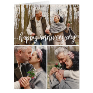 3 Photo Collage Brush Script Happy Anniversary Cards