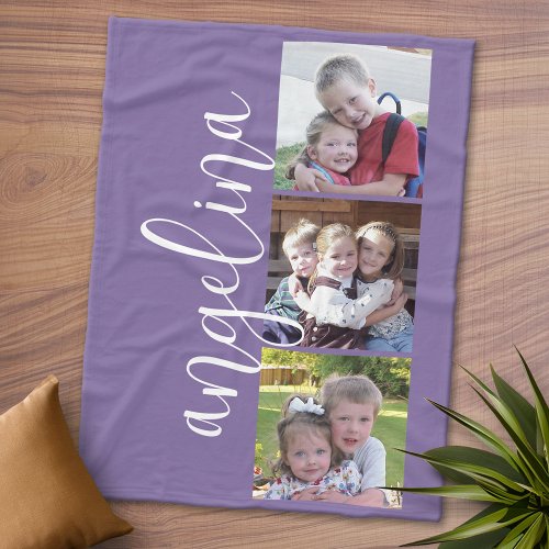3 Photo Collage CAN EDIT background COLOR Fleece Blanket
