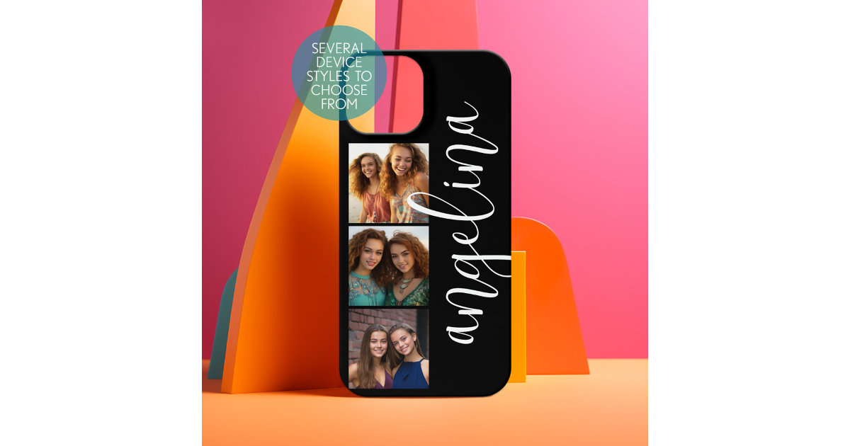 3 Photo Collage CAN EDIT background COLOR iPhone 15 Case Zazzle