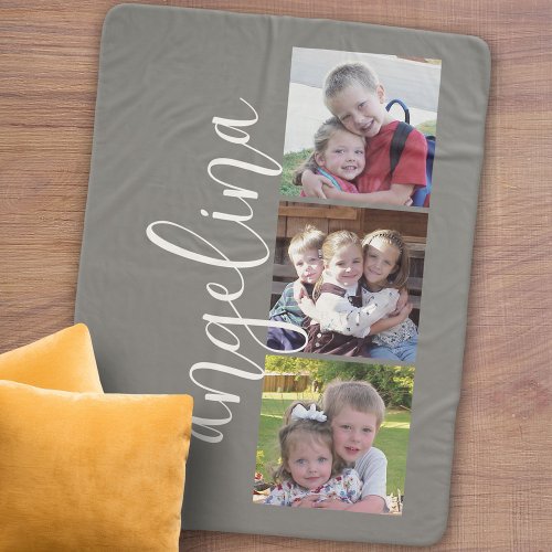 3 Photo Collage CAN EDIT background COLOR Sherpa Blanket