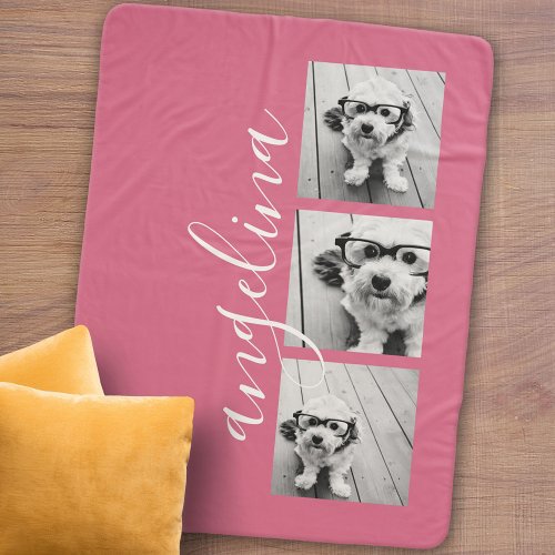 3 Photo Collage CAN EDIT background pink Sherpa Blanket