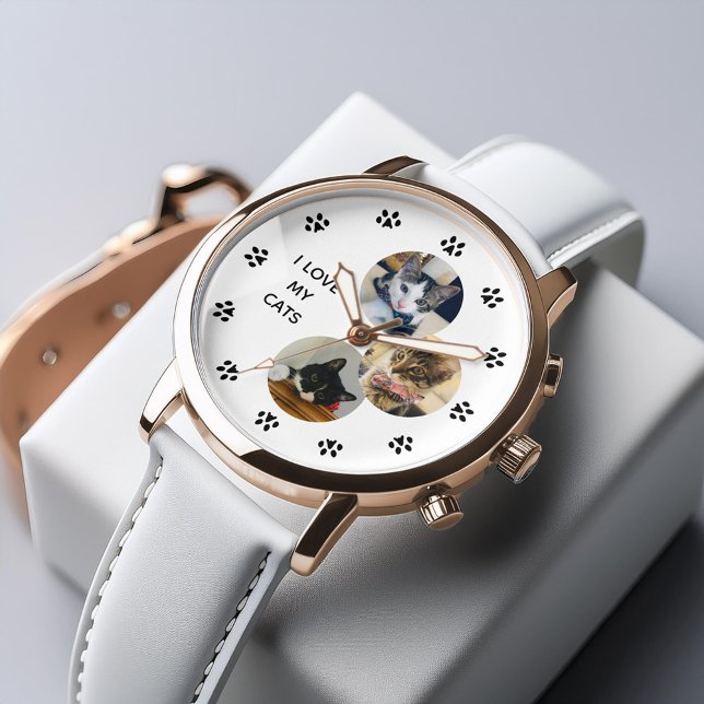 3-Photo Collage Cat Lover Personalized Watch (Inspiration mockup (not actual product))