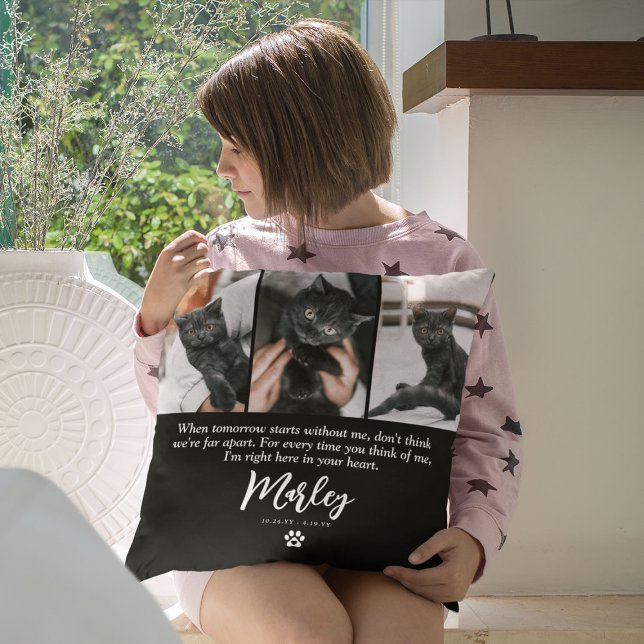 3 Photo Collage Cat Pet Loss Memorial Throw Pillow (Creator Uploaded)