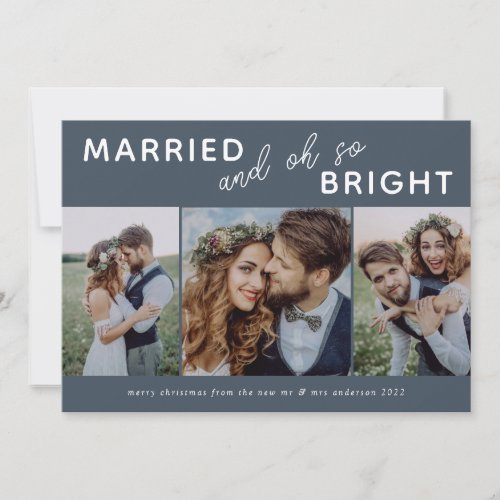 3 Photo Collage Christmas Card  Married  Bright