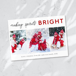 3 Photo Collage Christmas Card Spirits Bright