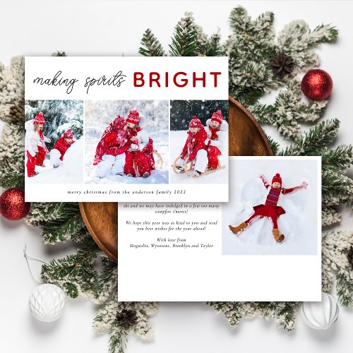 3 Photo Collage Christmas Card Spirits Bright