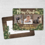 3 Photo Collage Christmas Greenery, Wood & Lights Foil Holiday Card<br><div class="desc">Send joyful greetings and share three of your favorite pictures with a stylish photo collage gold foil holiday card. All text on this template is simple to customize to include any wording, such as Merry Christmas, Happy Holidays, Seasons Greetings, New Year Cheers etc. (IMAGE PLACEMENT TIP: An easy way to...</div>