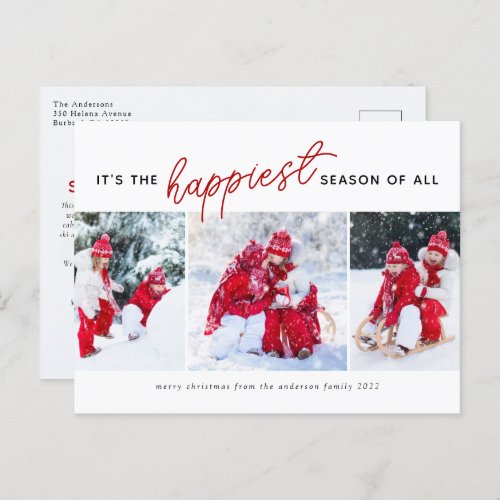 3 Photo Collage Christmas Happiest Season Holiday Postcard