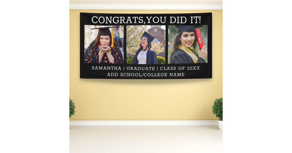 3 Photo Collage Congrats Grad 2023 Graduation 4x8 Banner Zazzle