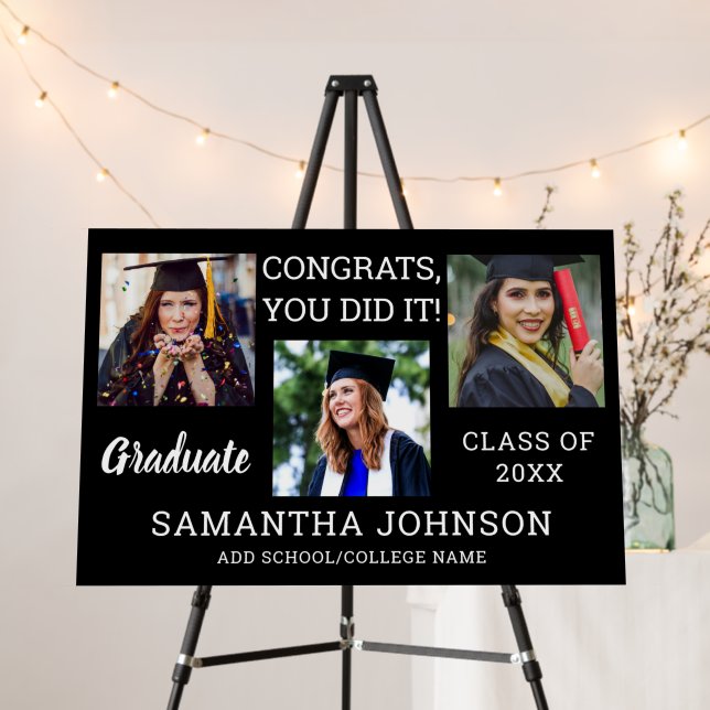 3 Photo Collage Congrats Grad 2025 Graduation  Foam Board (In Situ (Stand))