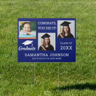 3 Photo Collage Congrats Grad 2026 1 Sided Blue   Sign