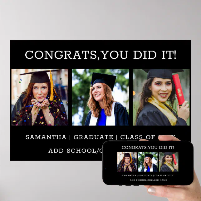 3 Photo Collage Congrats Graduate 2023 Graduation Poster | Zazzle