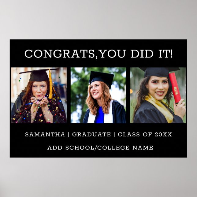 3 Photo Collage Congrats Graduate 2023 Graduation  Poster (Front)