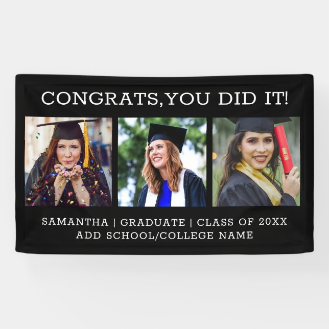 3 Photo Collage Congrats Graduate 2025 Graduation Banner (Horizontal)