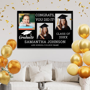 3 Photo Collage Congrats Graduate 2026 Black Poster