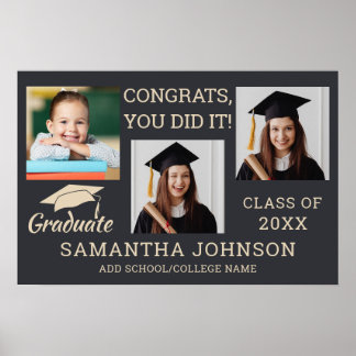 3 Photo Collage Congrats Graduate 2026 Gray Poster