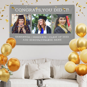 3 Photo Collage Congrats Graduate Graduation Gray Banner