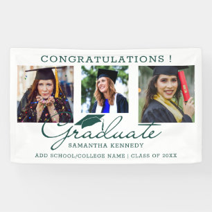 3 Photo Collage Congrats Graduate Green And White Banner