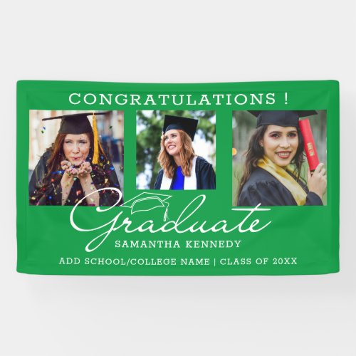 3 Photo Collage Congratulations Grad 2023 Green Banner