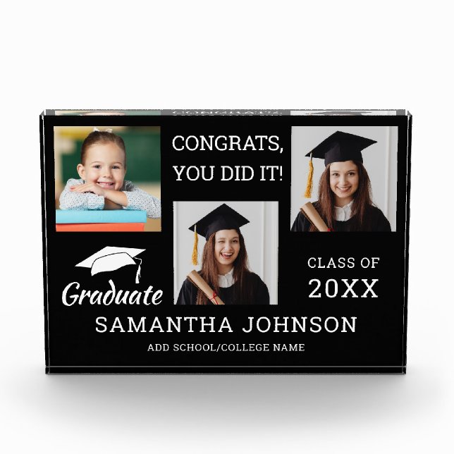 3 Photo Collage Congratulations Grad 2025 Black Block (Front)