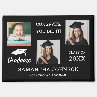 3 Photo Collage Congratulations Grad 2025 Black Magnet