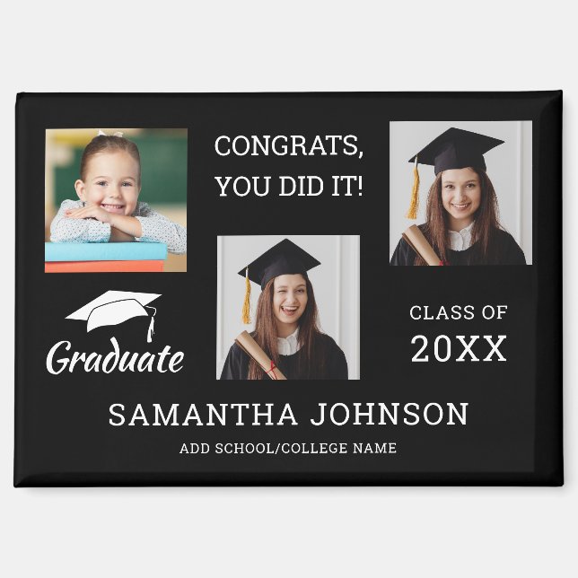 3 Photo Collage Congratulations Grad 2025 Black Magnet (Front)