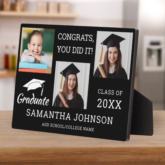 3 Photo Collage Congratulations Grad 2025 Black Plaque (Creator Uploaded)