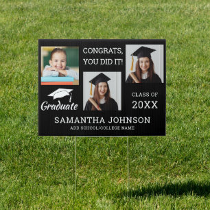 3 Photo Collage Congratulations Grad 2026 Black Sign