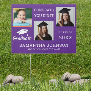 3 Photo Collage Congratulations Grad 2026 Purple Sign