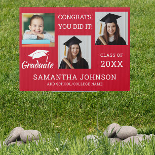 3 Photo Collage Congratulations Grad 2026 Red Sign