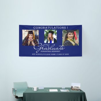 3 Photo Collage Congratulations Graduate 2024 Blue Banner by semas87 at Zazzle
