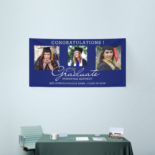 3 Photo Collage Congratulations Graduate 2024 Blue Banner