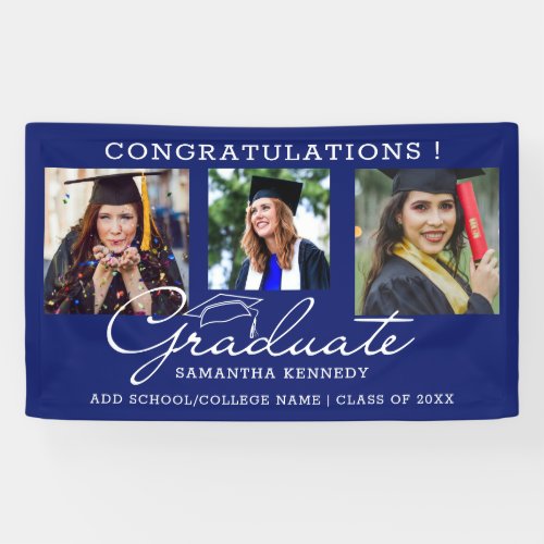3 Photo Collage Congratulations Graduate Blue 2023 Banner